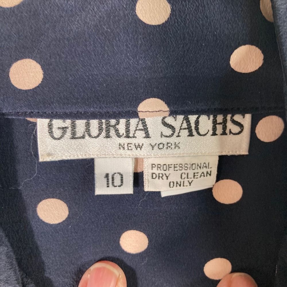Vintage Gloria Sachs‎ New York Silk Polka Dot Long Sleeve Button Blouse 10 - Picture 6 of 9